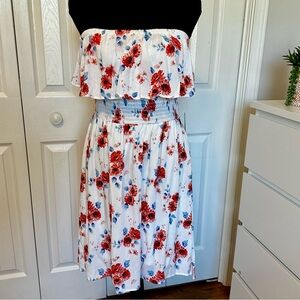 Leighton Strapless Floral Dress Smocked Waist Ruffle Off Shoulder Size L NWT